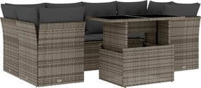 vidaXL 7 részes szürke polyrattan kerti ülőgarnitúra párnákkal