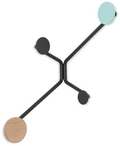 Hook fekete fali akasztó külső sarokra mentol zöld részletekkel - Gazzda