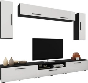 Kos V6 nappali szekrénysor, Fekete / Fényes fehér, MDF, 285 cm