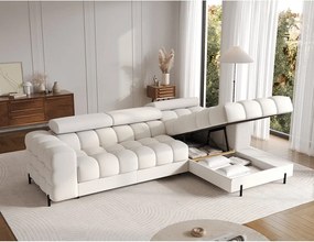 Krémszínű buklé kinyitható-tárolóhelyes sarokkanapé (jobb oldali-heverő résszel) Felro – ELTAP