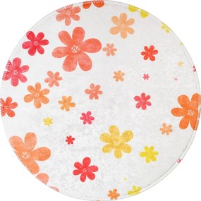 Narancssárga-elefántcsont színű mosható gyerek szőnyeg ø120 cm Fall Flowers – Vitaus