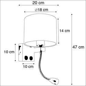 Art Deco fali lámpa arany USB-vel és fekete árnyékolóval - Brescia