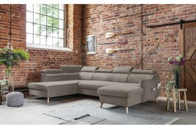 Világosbarna bársony kinyitható sarokkanapé (bal oldali-"U" alakú) Sweet Harmony – Miuform