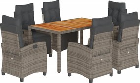 vidaXL 7 részes szürke polyrattan kerti étkezőgarnitúra párnával