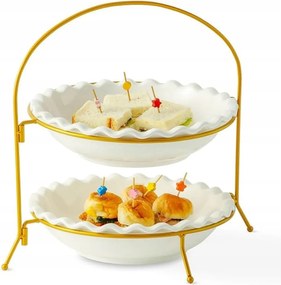 Kétszintes kerámia tál sütemény és gyümölcsökhöz elegancia az otthonodban