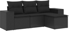 vidaXL 4 részes fekete polyrattan kerti ülőgarnitúra párnákkal