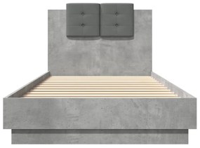 betonszürke ágykeret fejtámlával és LED-világítással 100x200 cm