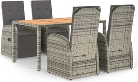 vidaXL 5 részes szürke polyrattan kerti étkezőgarnitúra párnával