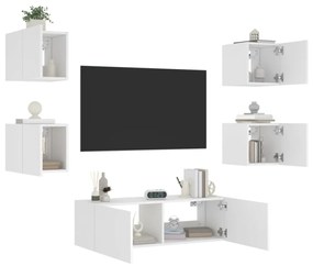 5 darab fehér falra szerelhető TV-szekrény LED-del