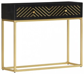 fekete és aranyszínű tömör mangófa tálalóasztal 90 x 30 x 75 cm
