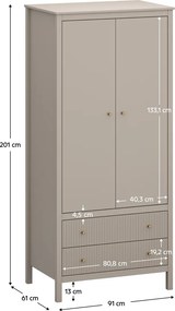 Szekrény, szürkésbarna Taupe/craft arany tölgy, KLIO 2D2S