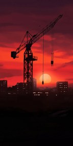 Poszter 50x100cm Alkonyat az építkezés felett