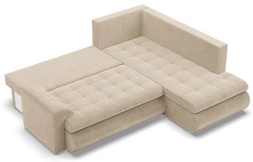 Tokio sarokkanapé, L alakú háttámlával, 2 ágyneműtartóval, kordbársony, jobboldali, bézs