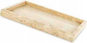 Téglalap Alakú Travertin Kő Tálca 30x20cm Bézs Barna Travertin