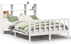 vidaXL fehér tömör fenyőfa könyvespolcos ágy matrac nélkül 160x200 cm