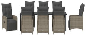 9 Részes Kerti Étkező Szett Párnákkal Bézs Poli Rattan