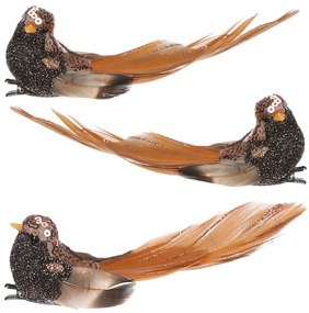 Madárkészlet klipszel, fekete/barna, 3 db
