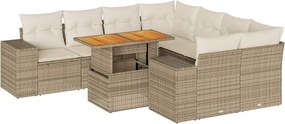 vidaXL 9 részes bézs polyrattan kerti ülőgarnitúra párnákkal