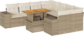 vidaXL 9 részes bézs polyrattan kerti ülőgarnitúra párnákkal