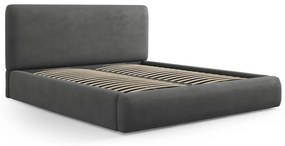 Szürke kárpitozott ágyneműtartós franciaágy ágyráccsal 160x200 cm Colonel – Cosmopolitan Design