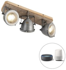 Okos reflektor fém és fa kombinációban, dönthető, 3 db WiFi GU10 izzóval - Emado