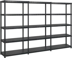 vidaXL fekete műanyag 5 szintes tárolópolc 274,5 x 45,7 x 185 cm