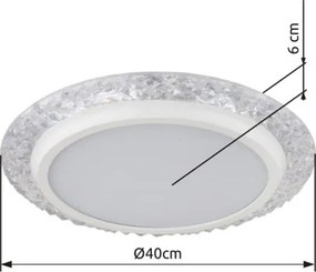 Globo 48294-22 Mennyezeti lámpa fém fehér matt, műanyag átlátszó kristályok, műanyag opál csillogás, ø: 400mm, M: 60mm, LED 22W 230V, 2380lm forrás, 1460lm kimenet, 3000K