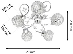 Felületre szerelhető csillár SOPHIA 5xE27/15W/230V fényezett króm/átlátszó