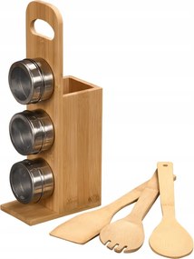 Bambusz fűszer- és konyhai eszköztartó 7 db
