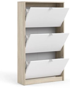 Fehér-natúr színű billenő ajtós cipőtartó tölgyfa dekorral Shoes – Tvilum