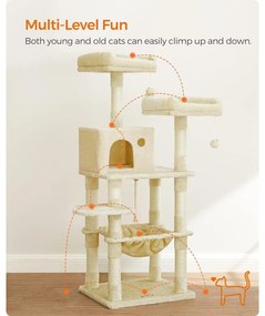 Macskafa, stabil macska torony, 143 cm, bézs | FEANDREA