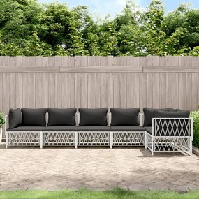 6-részes fehér acél kerti ülőgarnitúra párnákkal