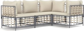 vidaXL 4 részes antracitszürke polyrattan kerti ülőgarnitúra párnákkal