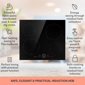 Klarstein Magnichef 4, beépített indukciós főzőlap, 7000 W, 4 zóna, üvegkerámia