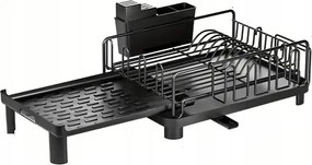 Állítható edényszárító csepegtetővel és lefolyóval, fekete