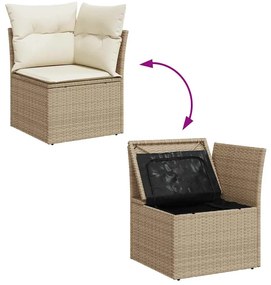 11 részes bézs polyrattan akácfa kerti ülőgarnitúra párnákkal