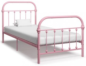 Rózsaszín fém ágykeret 90 x 200 cm