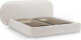 Krémszínű kárpitozott ágyneműtartós franciaágy ágyráccsal 200x200 cm Ovalo – Micadoni