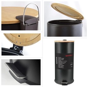 Matt fekete acél pedálos szemetes 30 l Adonis – Spirella