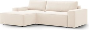 Bézs bársony kinyitható-tárolóhelyes sarokkanapé (bal oldali-heverő résszel) Jodie – Micadoni