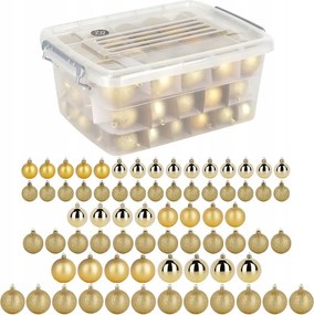 70 db Törésbiztos karácsonyfadísz, Arany színű karácsonyfadísz szett