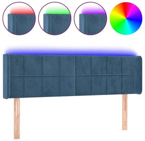 sötétkék bársony LED-es fejtámla 147 x 16 x 78/88 cm
