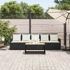 5 személyes fekete polyrattan kerti kanapé párnával