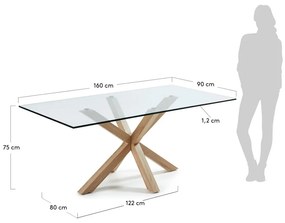 Üveg étkezőasztal természetes talpazattal, 160 x 90 cm - Kave Home