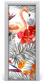 Ajtóposzter Flamingók és virágok 85x205 cm