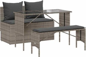 vidaXL 3 részes szürke polyrattan kerti étkezőgarnitúra párnával