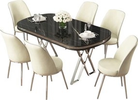 Lai étkezőgarnitúra, fekete márvány-króm, 168 cm – TR240CHR2365