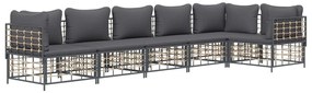 6 részes antracitszürke polyrattan kerti ülőgarnitúra párnákkal
