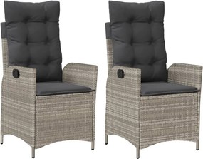 vidaXL 2 db világosszürke polyrattan dönthető kerti szék párnákkal