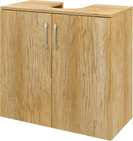 HOMCOM Modern Fürdőszobai Mosdókagyló Alatti Szekrény, Fali Szekrény 2 Ajtóval és 2 Polccal, U-alakú Kivágással Fából, Mosdókhoz Talppal vagy Anélkül,